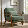 Mid-Century Modern Upholstered Accent Chair with Solid Wood Armrests & Lumbar Pillow for Living Room, Dorm, Apartment - Nubby Fabric, Sage Green