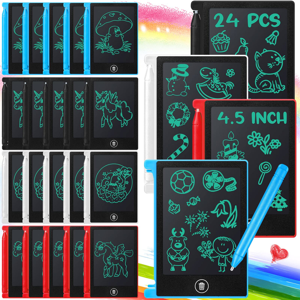 24 Pack LCD Mini Writing Tablet for Kids 4.5 Inch Doodle Board Bulk Erasable Reusable Electronic Drawing Pad Birthday Party Favors Goodie Bag Classroom Gifts