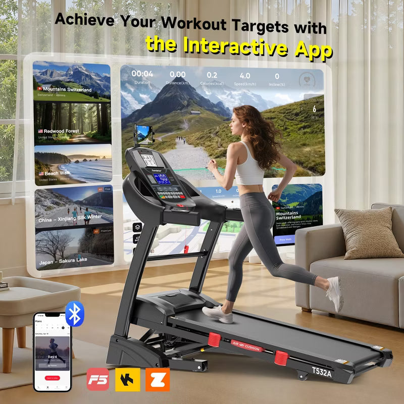 Treadmill with 20% Auto Incline 400lbs Capacity, 5.1HP Folding Treadmill for Home, 0.6-12MPH, 18" Wide Deck, Knee Support