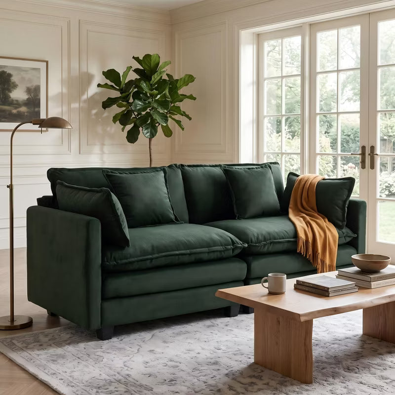 Modern 78" Upholstered 2-Seater Chenille Sofa for Living Room, Dorm, Apartment - Emerald Green