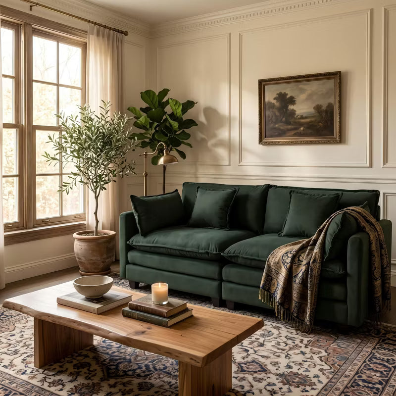 Modern 78" Upholstered 2-Seater Chenille Sofa for Living Room, Dorm, Apartment - Emerald Green