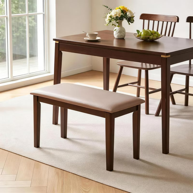 Solid Wood Frame Bench with Soft Breathable Tech Fabric Cushion, Heavy Duty Farmhouse Upholstered Stool, for Dining Room, Bedroom, Living Room, Gray