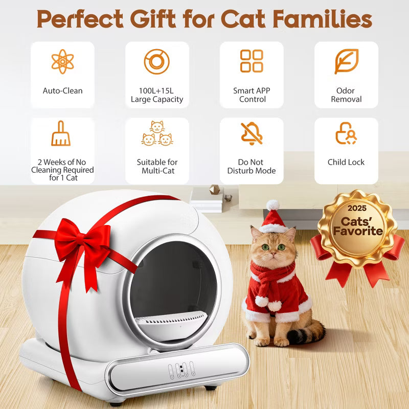 Self-Cleaning Cat Litter Box,Automatic Litter Box w/ APP Remote Control&Health Monitoring,Safety Sensors & Deodorizing System,Litter Box for Multi-Cat