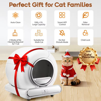 Self-Cleaning Cat Litter Box,Automatic Litter Box w/ APP Remote Control&Health Monitoring,Safety Sensors & Deodorizing System,Litter Box for Multi-Cat