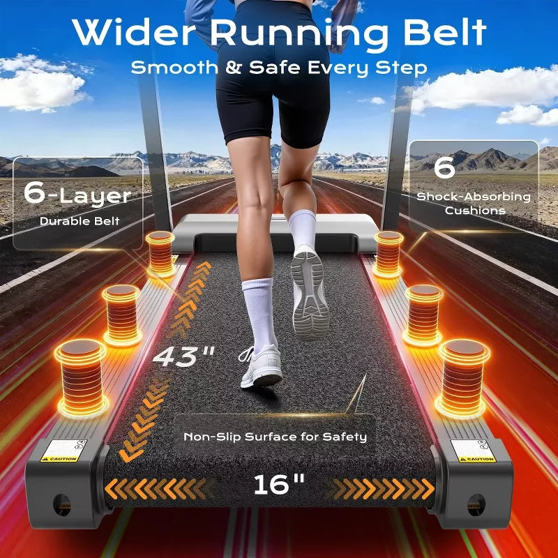 Compact Folding Treadmill for Home with 3.75 HP Motor, App Control, Bluetooth, 10% Incline, 330 lb Capacity