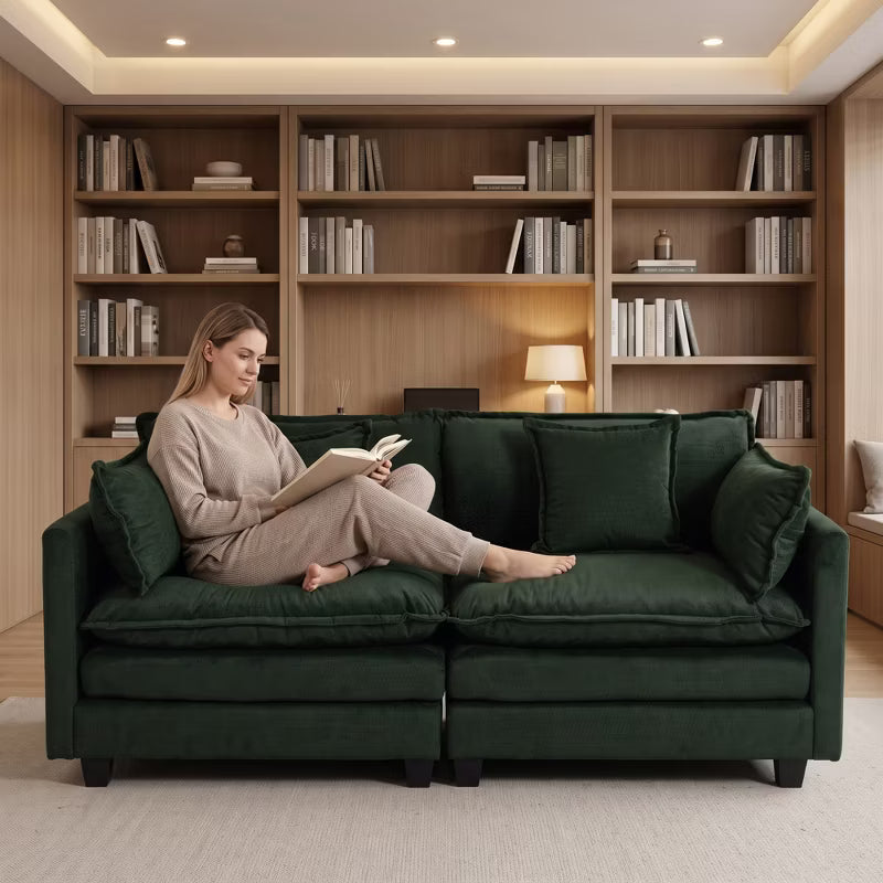 Modern 78" Upholstered 2-Seater Chenille Sofa for Living Room, Dorm, Apartment - Emerald Green