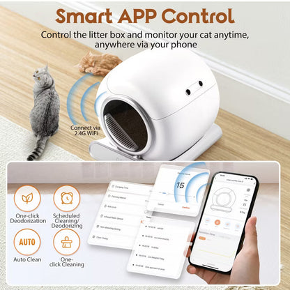 Self-Cleaning Cat Litter Box,Automatic Litter Box w/ APP Remote Control&Health Monitoring,Safety Sensors & Deodorizing System,Litter Box for Multi-Cat