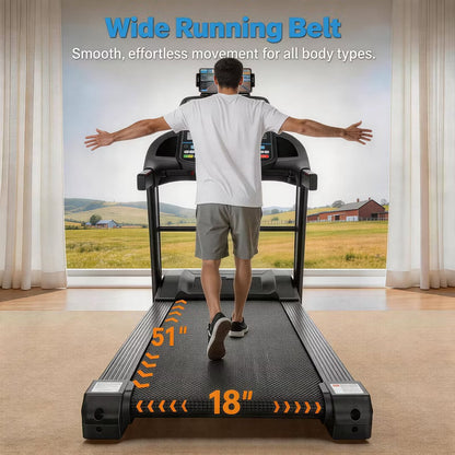 20% Auto Incline Folding Treadmill for Home, 5.1HP Quiet Motor, 400LB, Compact Walking Running Machine with App Control, 71 Programs & Bluetooth