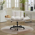 Chenille Swivel Office Chair, with Convertible Multi-Position Armrests, Comfy Double Cushioned Desk Chair for Home, Study, Vanity & Living Room, Beige