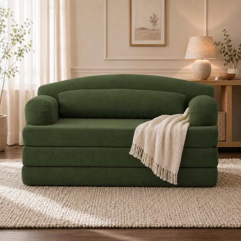 LauKingdom 57.1 Inch Foldable Corduroy Loveseat Sleeper Sofa Bed High Density Foam Convertible Couch for Living Room Apartment
