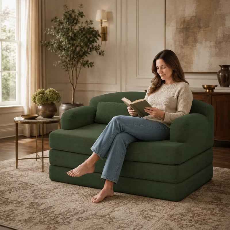 LauKingdom 57.1 Inch Foldable Corduroy Loveseat Sleeper Sofa Bed High Density Foam Convertible Couch for Living Room Apartment