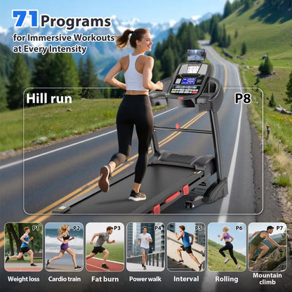5HP Folding Treadmill w/ 20% Auto Incline for Home w/ 400LB Capacity, Walking Jogging Treadmill w/ Smart APP Control, 71 Programs, 12MPH Treadmill