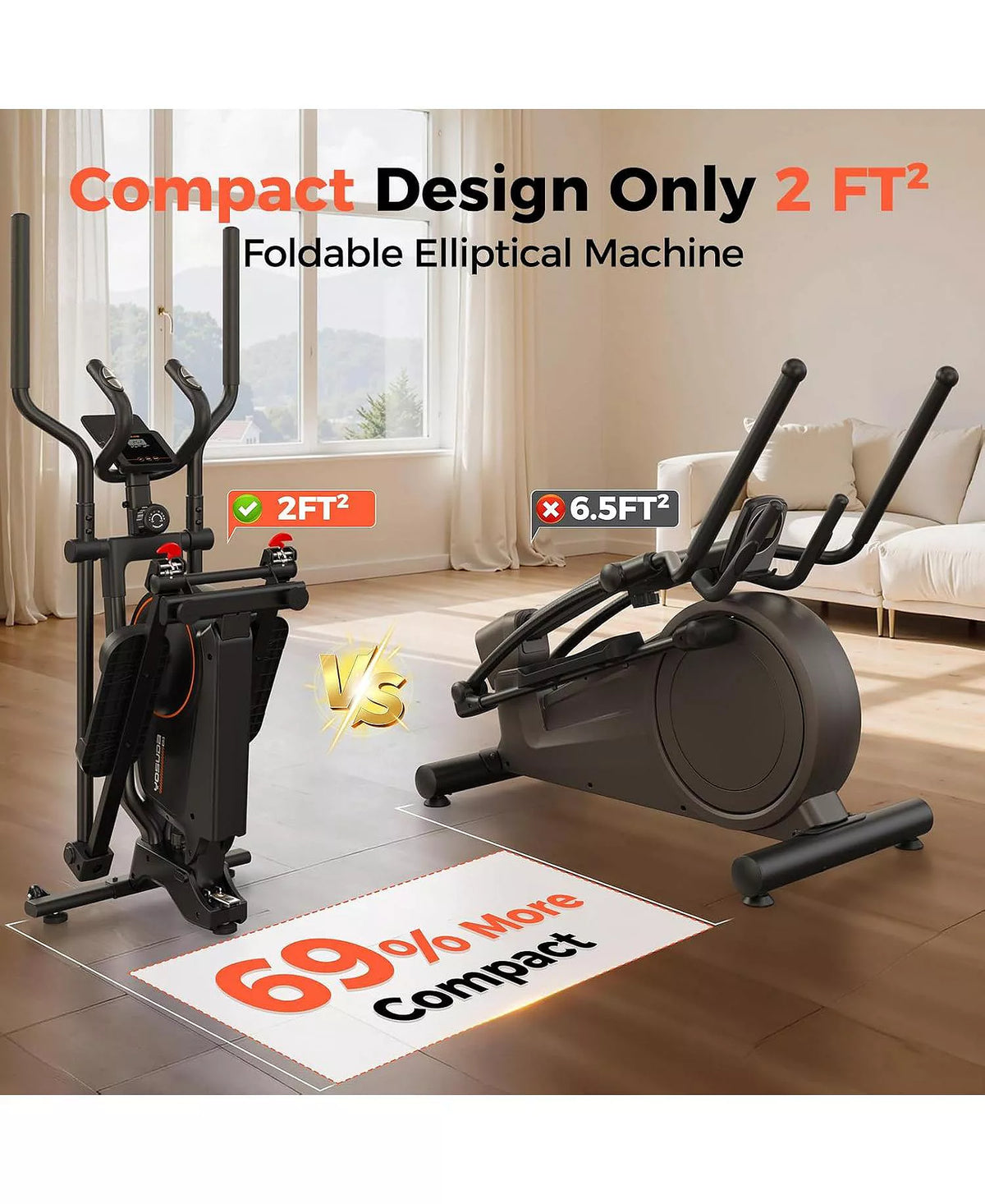 Foldable Elliptical Machine for Home, 15IN Stride Compact Folding Cross Trainer with 16 Magnetic Resistance Levels