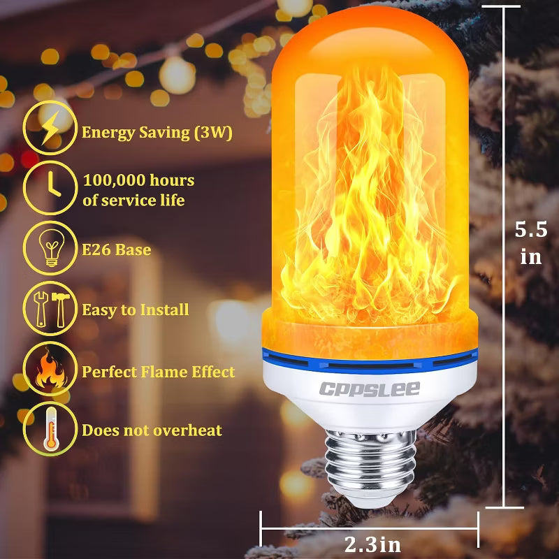 LED Flame Effect Light Bulbs with 4 Lighting Modes, 3W Flickering Fire Bulbs - Warm Yellow