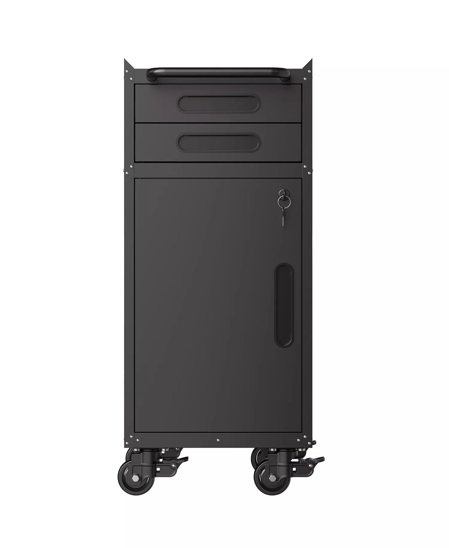 34" Slim Rolling Tool Cabinet - Space-Saving Narrow Storage with Lockable Door and 2 Drawers