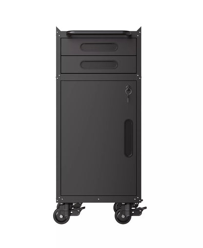 34" Slim Rolling Tool Cabinet - Space-Saving Narrow Storage with Lockable Door and 2 Drawers