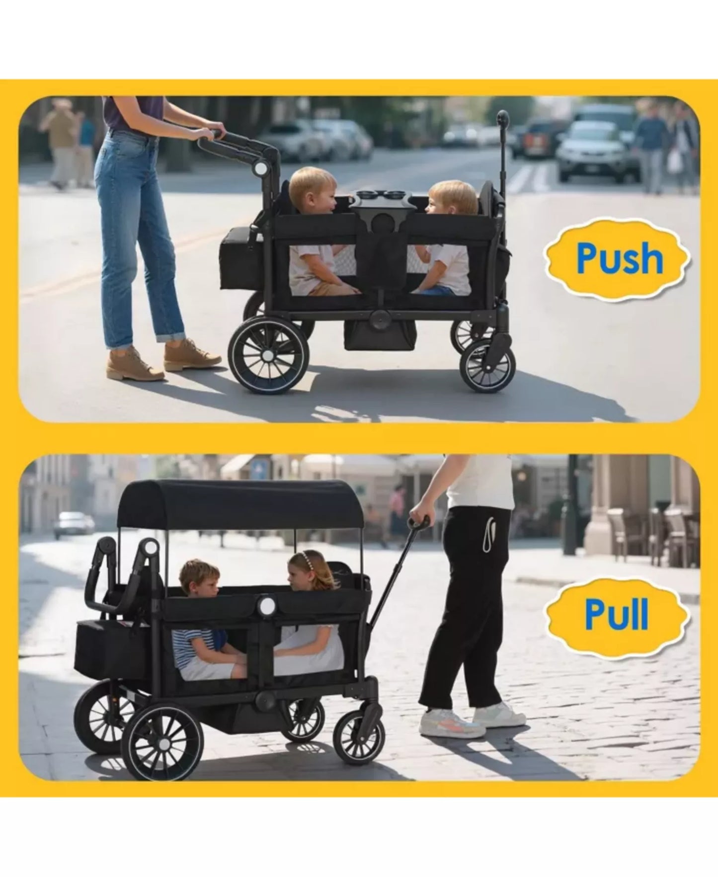 Baby All-Terrain Wagon Stroller for Two with Canopy, Snack Tray, Storage and Shock-Absorbing Wheels