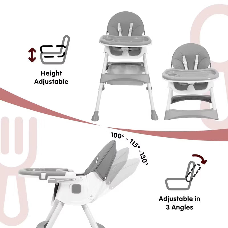 TUMAJUP 6- in -1 Baby High Chair with 5 -Point Safety Harness-Gray