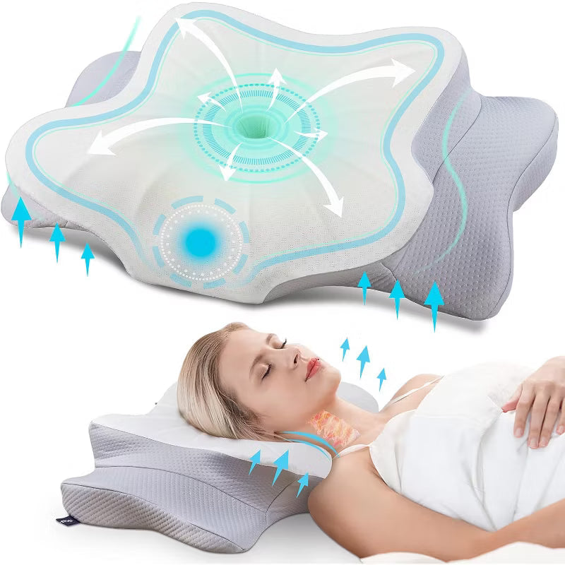 Cervical Pillow, Contour Memory Foam Pillow, Ergonomic Neck Support Pillow for Side Back Stomach Sleepers with Pillowcase-Queen Size