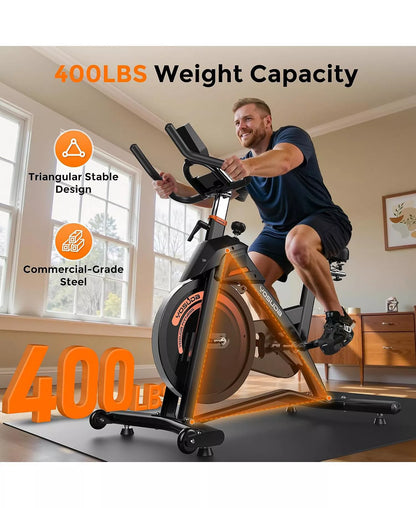 Light Commercial Exercise Bike, 50LB Flywheel, 100-Level Magnetic Resistance, 400LB Capacity, Bluetooth, 20dB Quiet