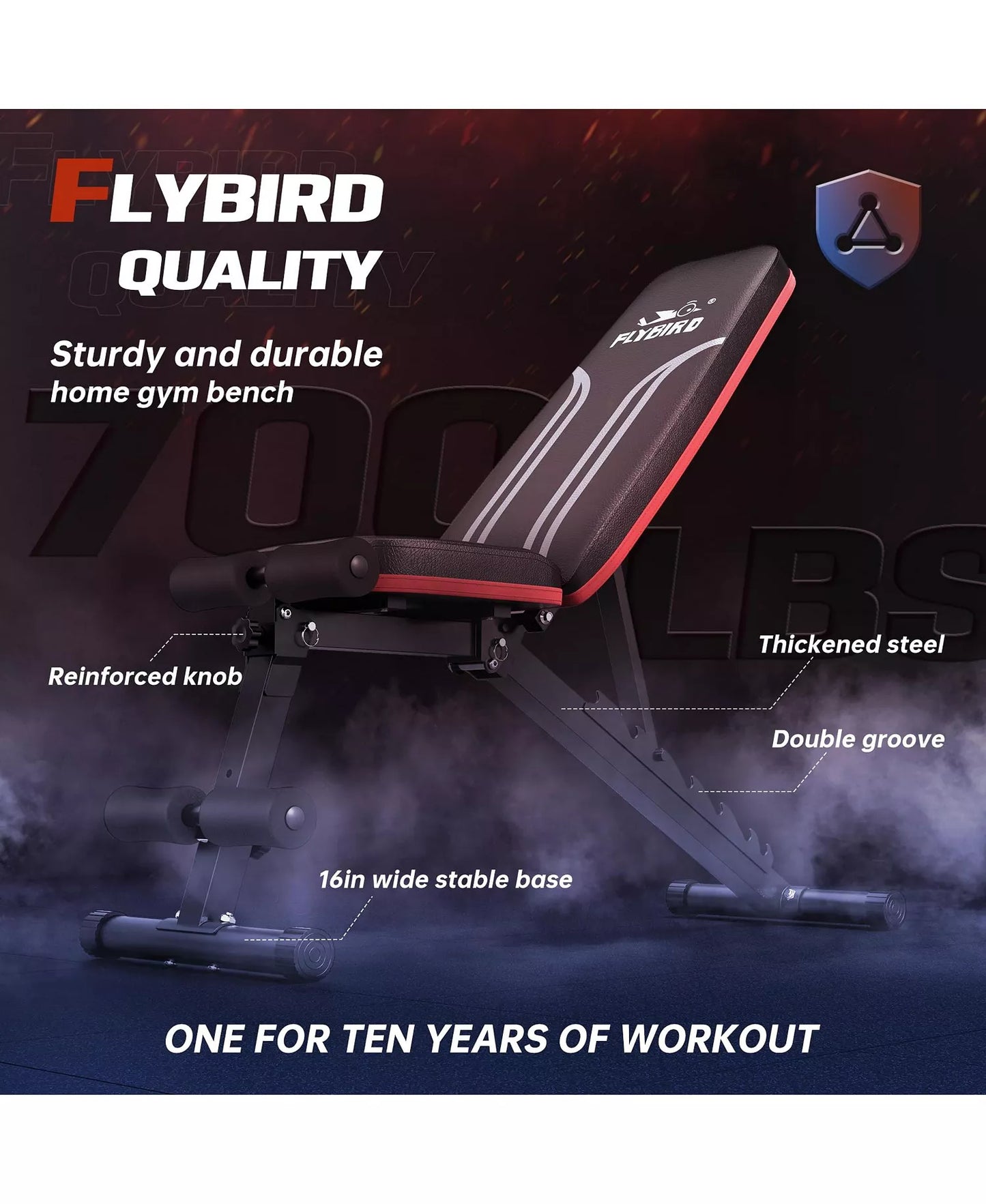 Foldable Weight Bench with 2 Resistance Bands, 8 Backrests Fast Adjustable FID for Home Gym Full Body Workout
