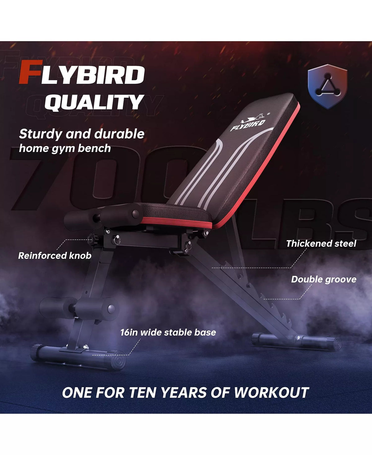 Foldable Weight Bench with 2 Resistance Bands, 8 Backrests Fast Adjustable FID for Home Gym Full Body Workout