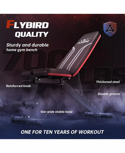 Foldable Weight Bench with 2 Resistance Bands, 8 Backrests Fast Adjustable FID for Home Gym Full Body Workout