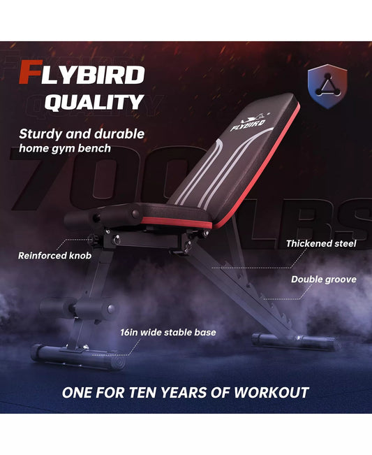 Foldable Weight Bench with 2 Resistance Bands, 8 Backrests Fast Adjustable FID for Home Gym Full Body Workout