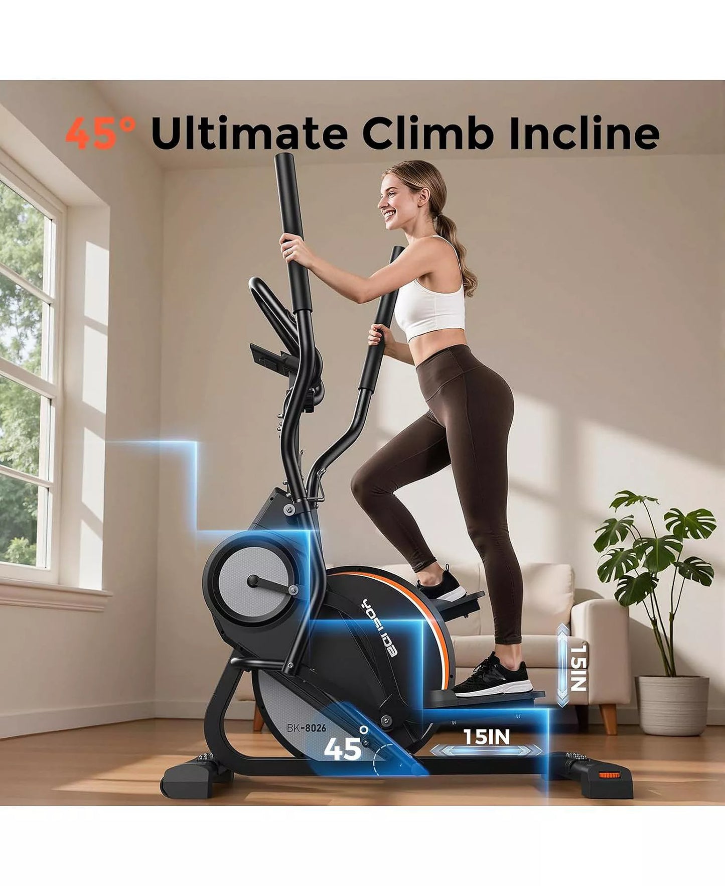 Compact Elliptical with 45degree(s) Incline, 16 Resistance Levels, APP Compatibility, Home Exercise Machine