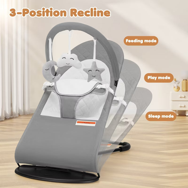Kmaier Baby Rocker Chair with 3 Modes, Rocker and Stationary Options, Infant Chair with Hanging Toys, Baby Bouncer, Organic Oat