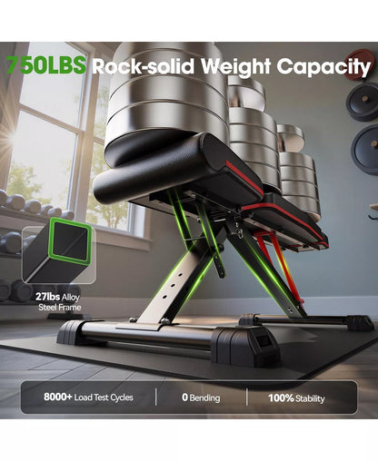 WB3 Weight Bench with Headrest, 750LBS Foldable Adjustable Bench Press, Incline Decline Flat Workout Bench Fits 6'5''