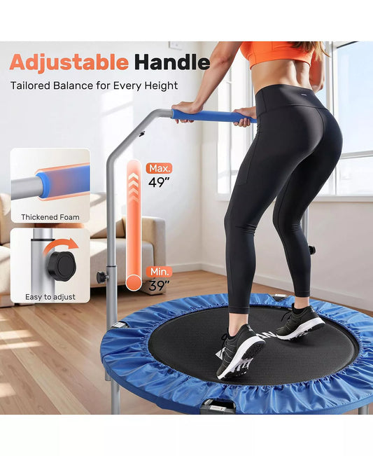 SP2 40" Blue Foldable Mini Trampoline, 330lbs Capacity, Adjustable Foam Handle, Indoor/Garden Fitness Rebounder
