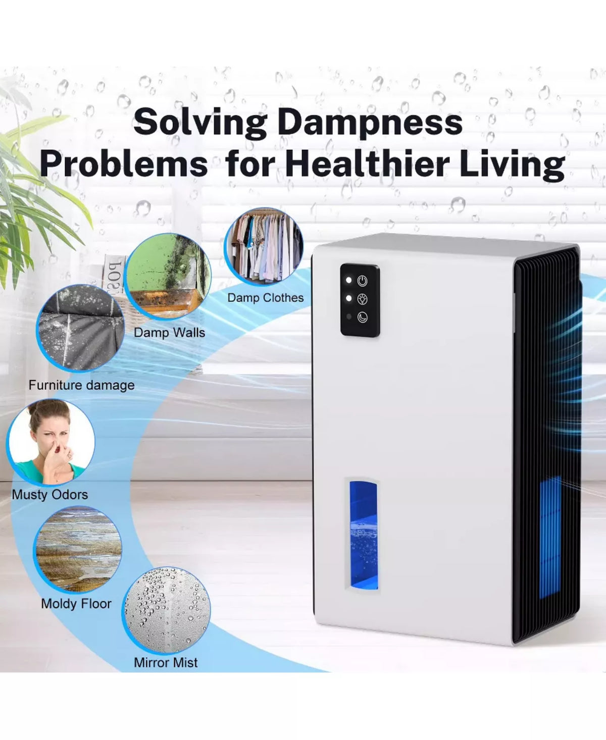 95-Oz. Dehumidifier with Dual-Semiconductor System, Auto Shutoff and 9-Color Ambient Light, Up to 1,000 Sq. Ft.