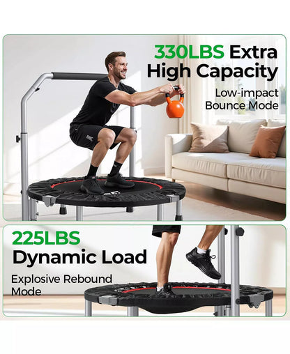 Foldable Mini Trampoline, 330lbs Fitness Rebounder with Adjustable Foam Handle for Indoor/Garden Workout