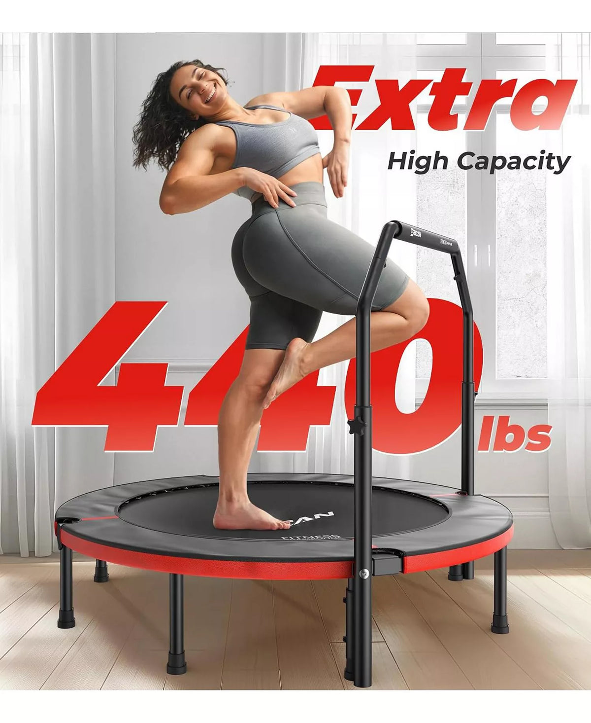SP3 40 Inch Foldable Mini Trampoline with U Shape Adjustable Foam Handle Adult Rebounder Trampoline Indoor Fitness Workout Max Load 330LBS