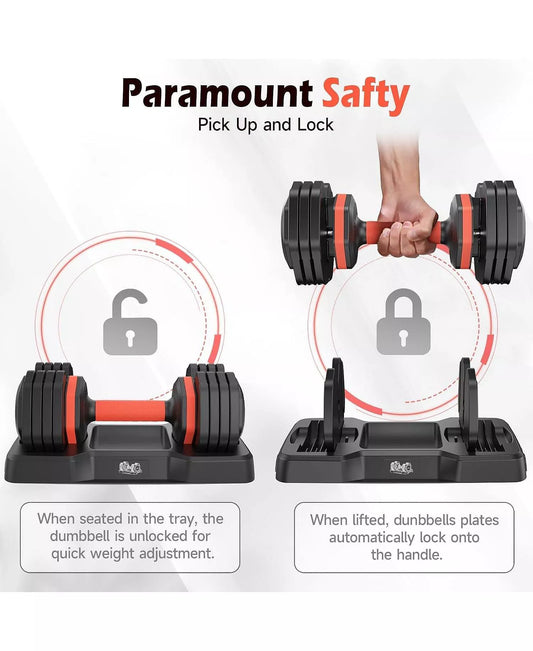 15LB to 55LB Adjustable Dumbbell Set Pair 5-Level Weights Anti-Slip Handle Full Body Workout Equipment