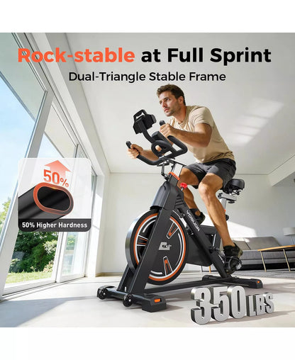 Light-Commercial Magnetic Exercise Bike, 45LB Flywheel, 100-Level Resistance, 350LB Capacity, 20dB Ultra-Quiet and Large HD Display