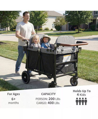 Baby All-Terrain 4-Seat Stroller Wagon with Canopy, Shock-Absorbing Wheels, Snack Tray, Storage Bag & Adjustable Handle