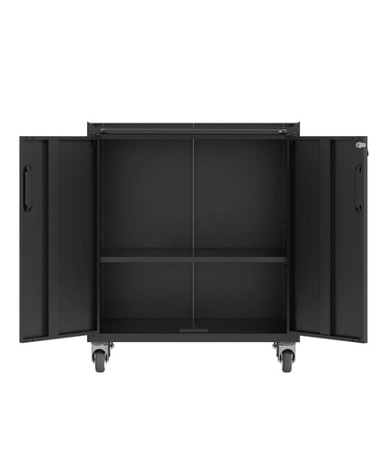 Heavy-Duty Rolling Metal Cabinet - Lockable 2-Door Tool Storage with Adjustable Shelves