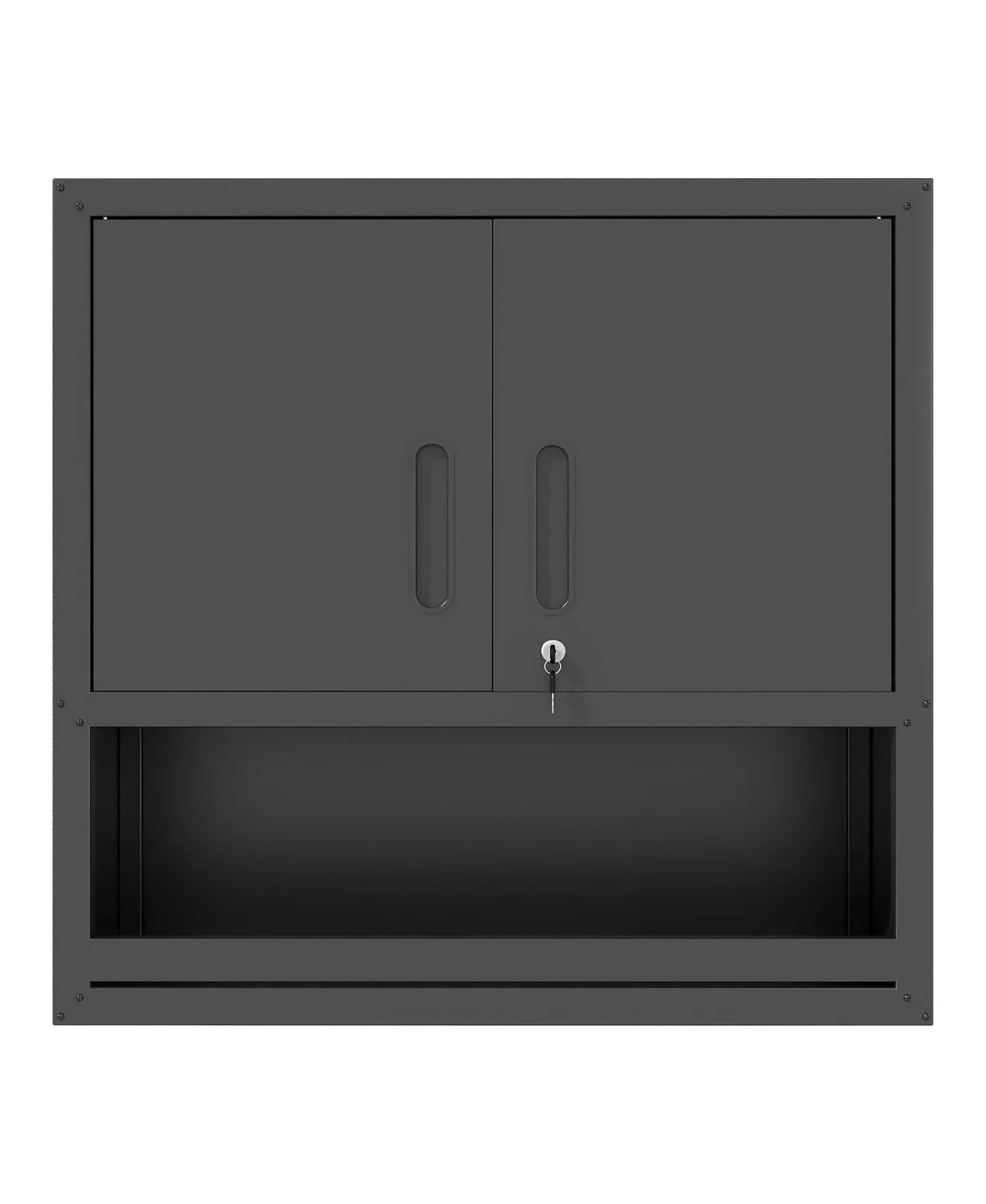 30" Wall Mounted Metal Cabinet - 2 Locking Doors and Open Drawer Garage Storage