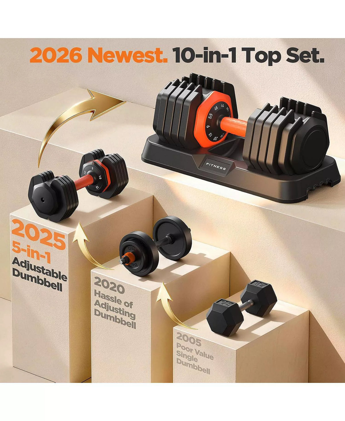55LB Pro Advanced Adjustable Dumbbell Set Pair 10-Level Weights Double Adjustment Gears Flexible Quick Adjust Home Gym Fitness Equipment
