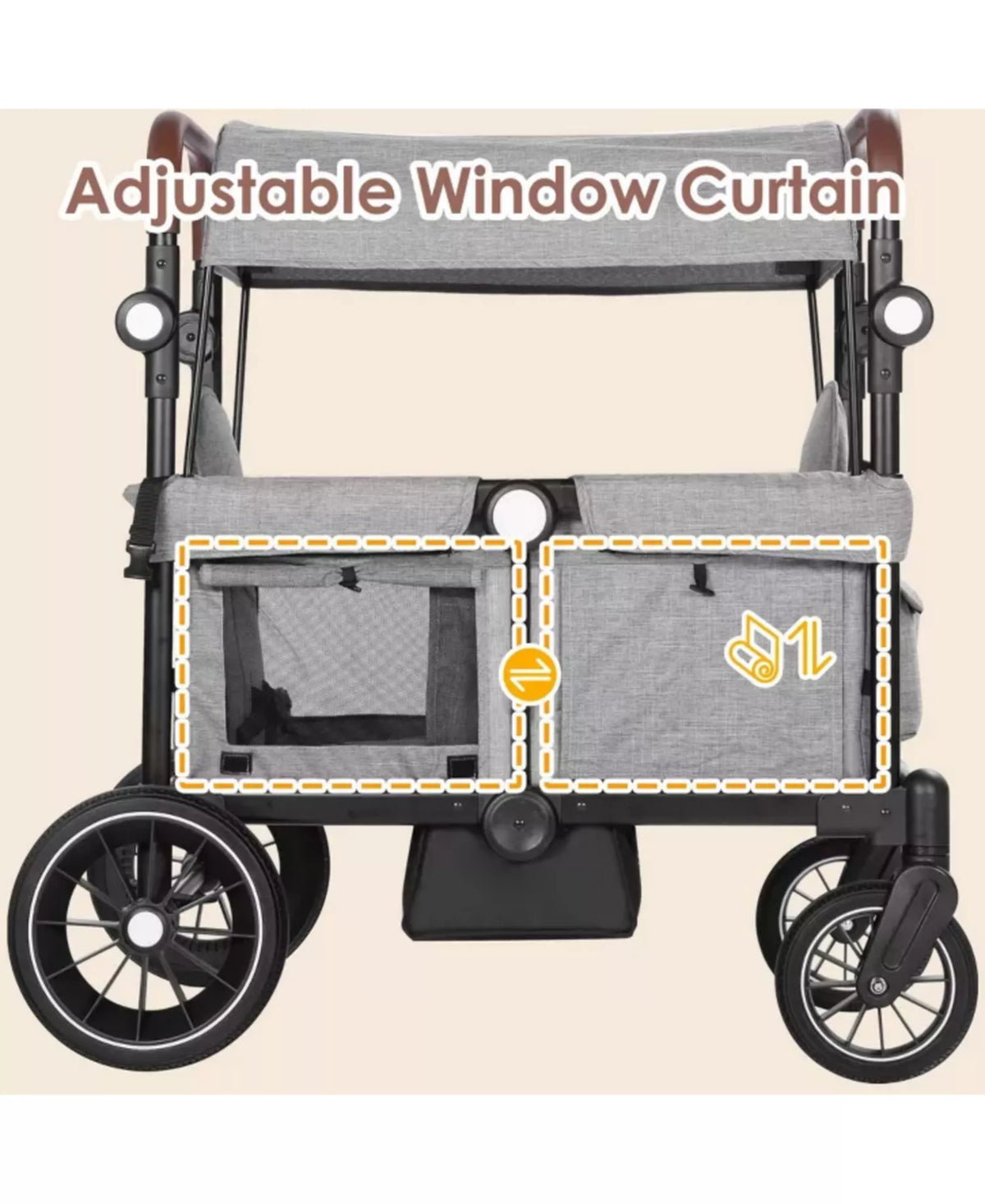 Baby Wagon Stroller for Two with Adjustable Handle, All-Terrain Wheels, Tray and Storage.