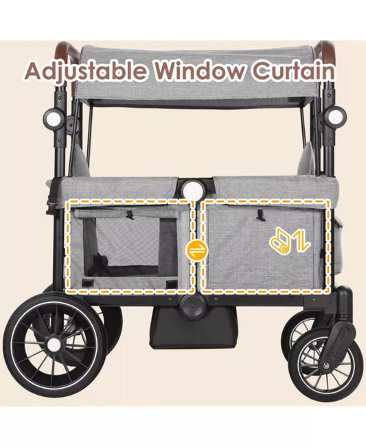 Baby Wagon Stroller for Two with Adjustable Handle, All-Terrain Wheels, Tray and Storage.