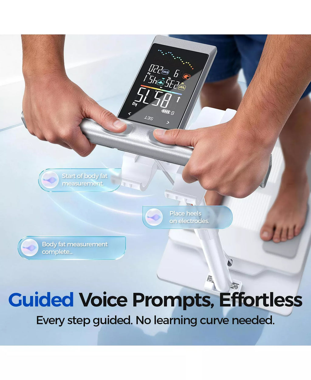 8-Electrode Smart Body Fat Scale with Handheld Handle, Dual-Frequency BIA, 50+ Body Metrics, Bluetooth App