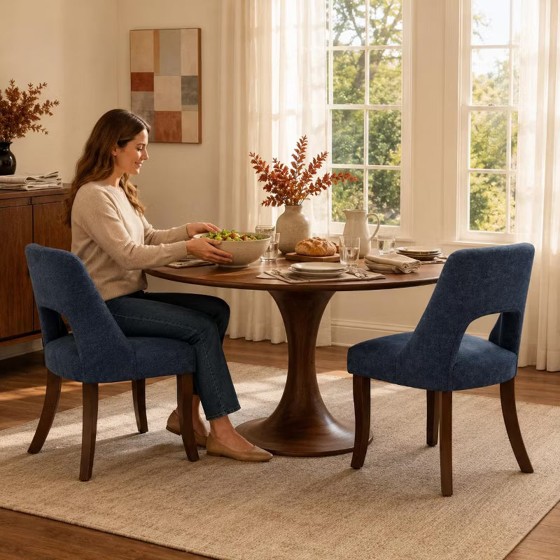 LauKingdom 19.7" Seat Height Set of 2 Chenille Dining Chairs with Curved Solid Wood Legs for Dining Room and Kitchen