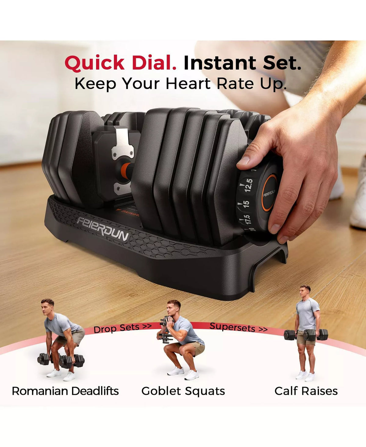105LB Total Weight 15-in-1 Adjustable Dumbbell, Quick Dial 5-52.5LBS Heavy-Duty Single Dumbbell with Storage Box and Fitness App