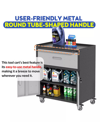 35"H Rolling Metal Tool Cabinet - Mobile Storage Chest with Drawer and Locking Doors