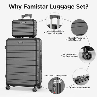 Famistar 11 Piece Hardside Luggage Suitcase Set with 360° Double Spinner Wheels (14/20/24/28 inch) Black