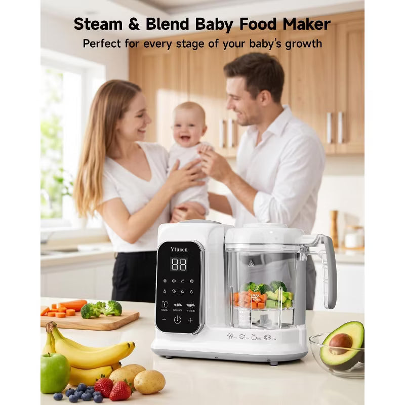Baby Food Maker with Steam Basket, One-Touch Cooking, Blending and Self-Cleaning.
