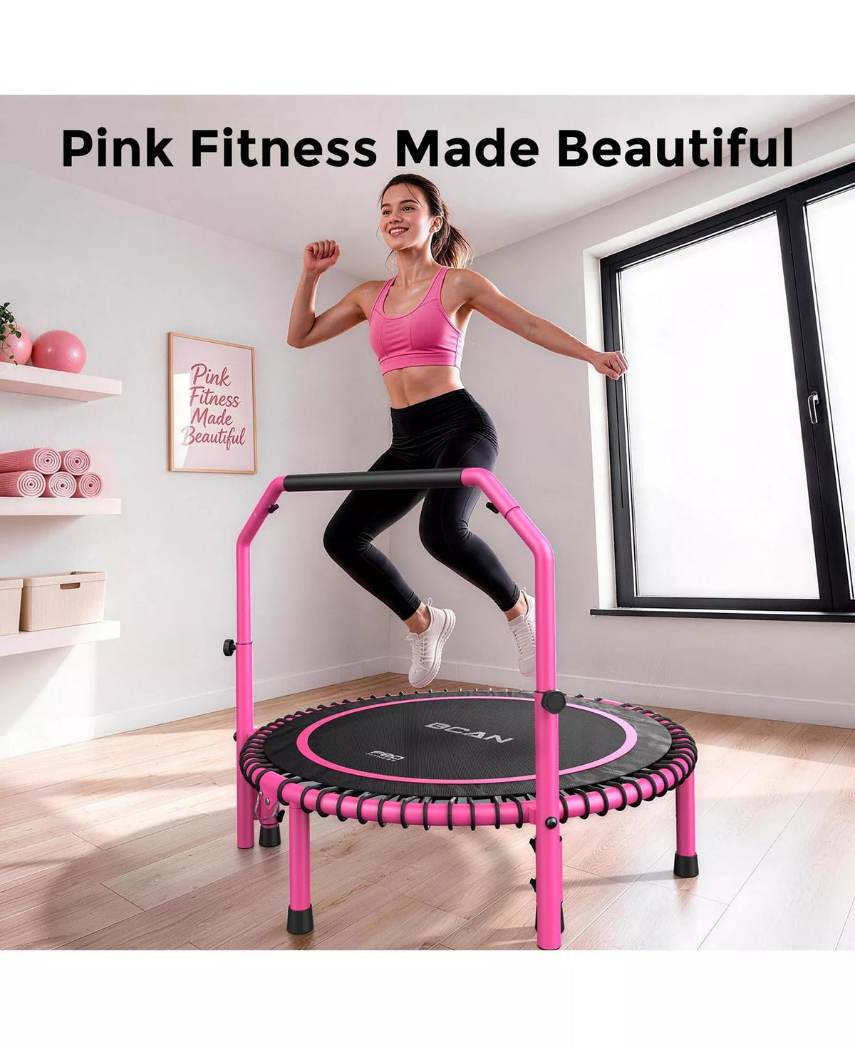 BT2 40 Inch Rebounder Trampoline for Adults, Handle Included, Indoor Use, 450 lbs Weight Capacity